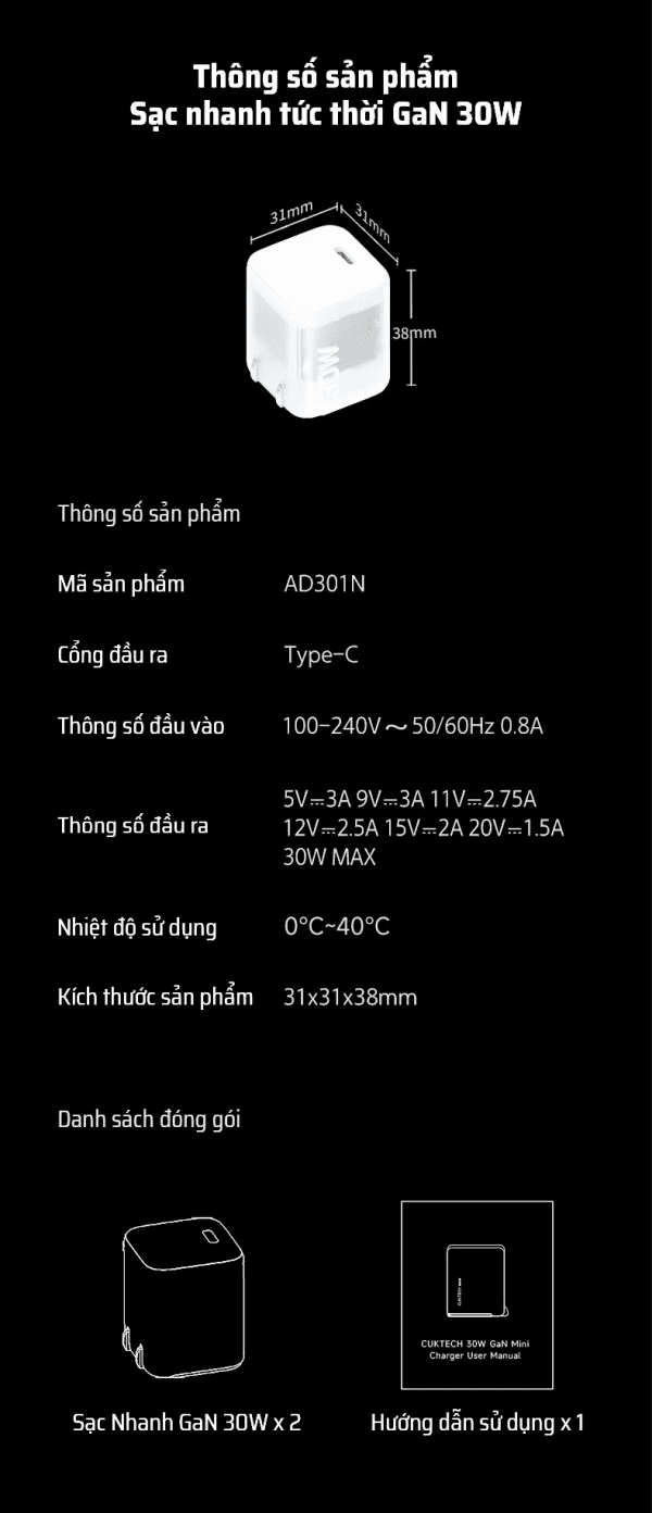 Sạc nhanh trong suốt nhỏ gọn Cuktech AD301N - Ảnh 12